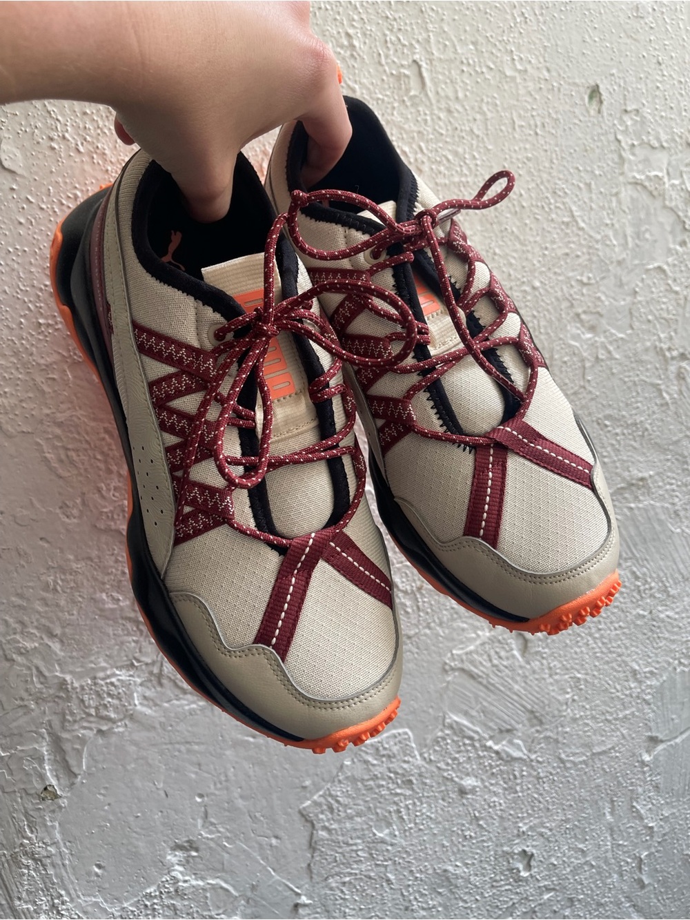 Women’s Puma Beige and Burgundy Sneakers